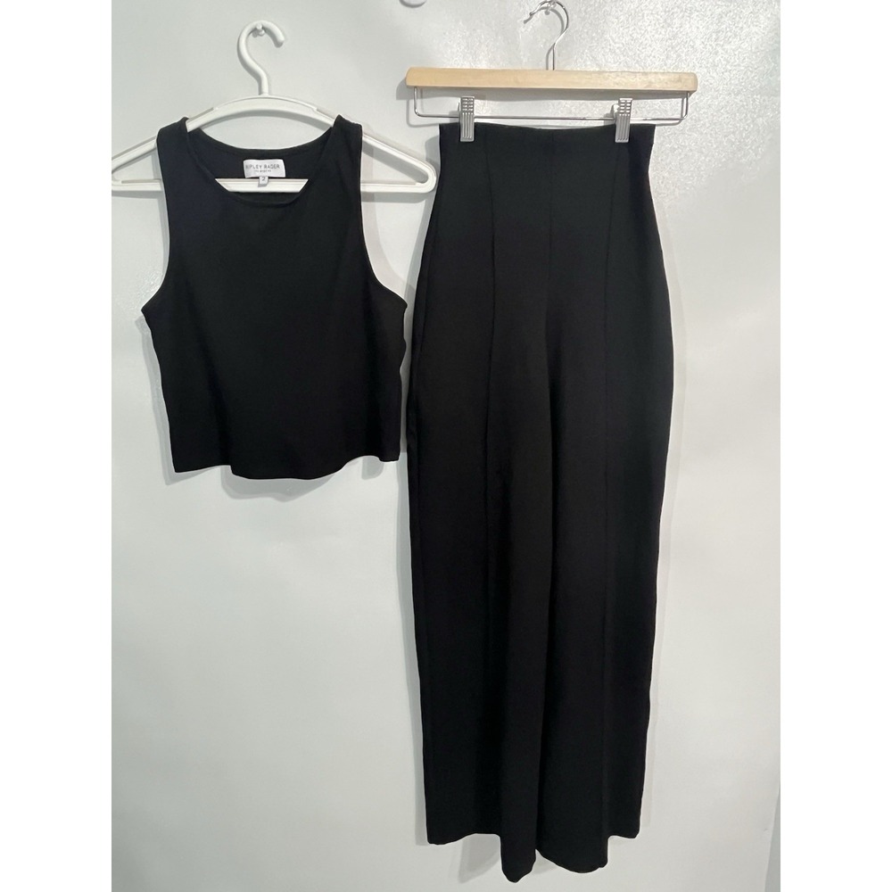 Ripley Rader Size 2 Black Ponte Knit Long Straight Leg Set Pant Racerback Top